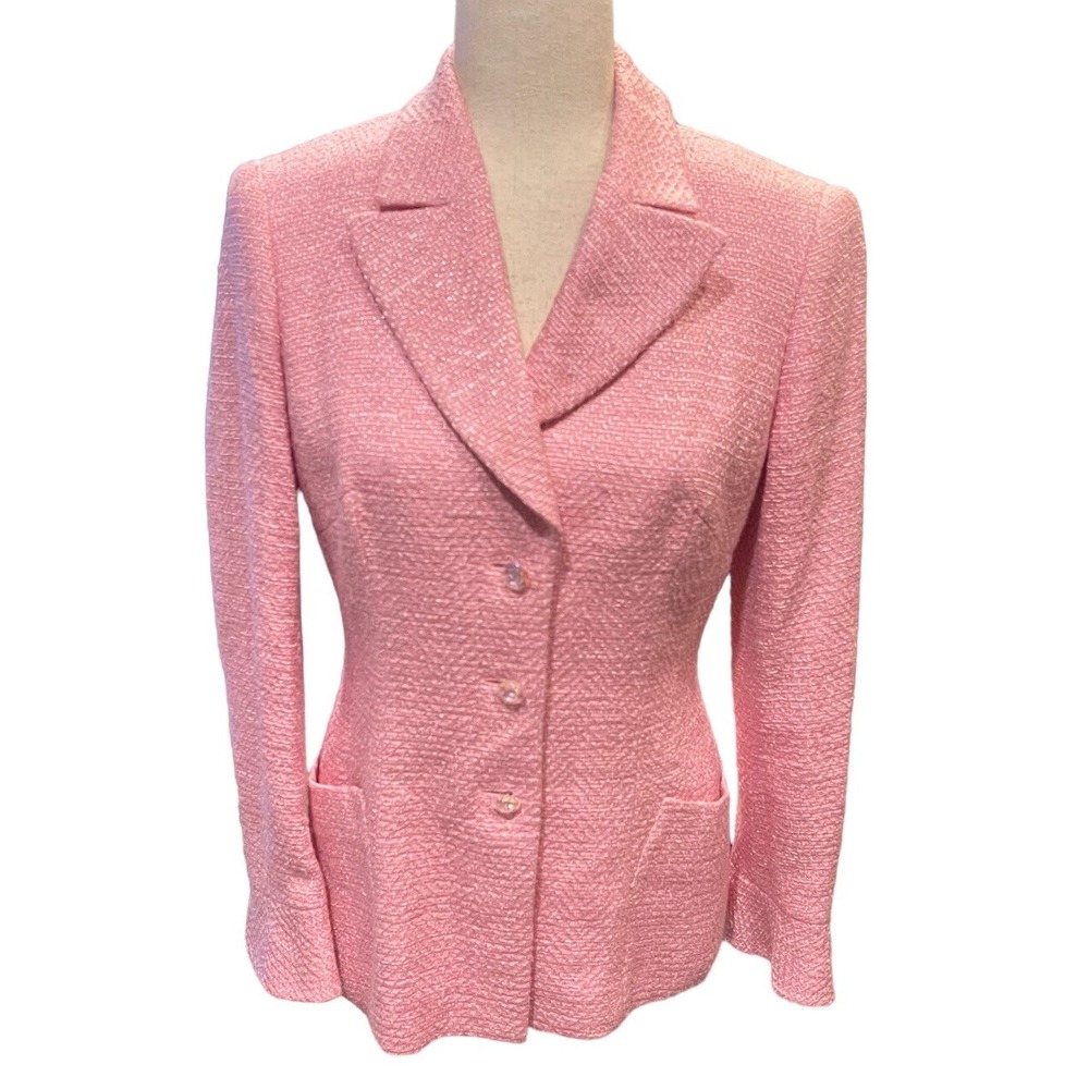 Escada Wool Blend Pink Shimmer 3 Button Jacket Blazer Women's Size 34